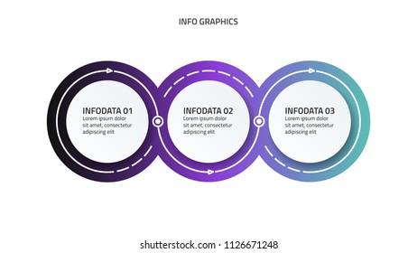 Three steps infographic design template. Timeline with background gradient colorful and arrow thin line. Can be used for workflow diagram, report, presentation or web design.