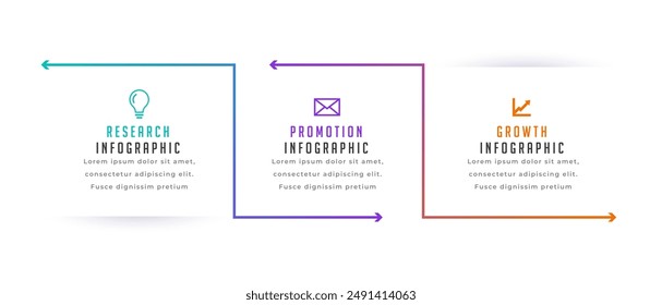 tres pasos infografía Plan de éxito para el Vector de promoción de negocios