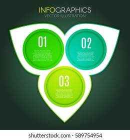 Three Steps Infographic Template. Modern Business Option Banner. Illustrate a Ecology Ideas, Strategy, Workflow or Team Work. Template for Brochure. Business Web Design. Vector illustration

