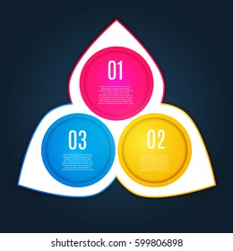 Three Steps Infographic Template. Modern Business Option Banner. Illustrate a Strategy, Workflow or Team Work. Template for Brochure. Business Web Design. Vector illustration 