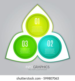Three Steps Infographic Template. Modern Business Option Banner. Illustrate a Ecology Ideas, Strategy, Workflow or Team Work. Template for Brochure. Business Web Design. Vector illustration 
