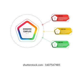 three steps infographic template with pentagons and polygonal elements on a white background. modern business process visualisation with thin line marketing icons. vector illustration eps 10