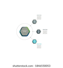 Three steps infographic template with realistic 3d hexagonal elements. Business process data visualisation for annual report, brochure, diagram, workflow, timeline, web design. Eps 10