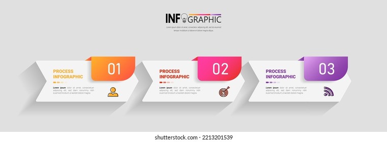 Tres pasos Plantilla de diseño de banner Infographics.