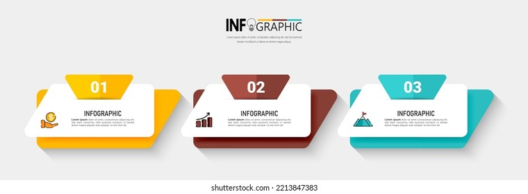 Three steps Infographics banner design template.
