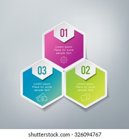 Three steps infographics - can illustrate a strategy, workflow or team work.