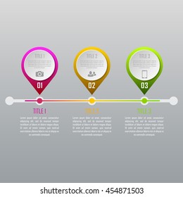 Three steps infographics - can illustrate a strategy, workflow or team work. Infographic timeline template can be used for chart, diagram, web design, workflow layout