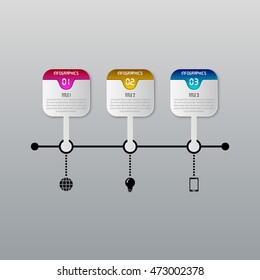 Three steps infographics - can illustrate a strategy, workflow or team work. Infographic timeline template can be used for chart, diagram, web design, workflow layout