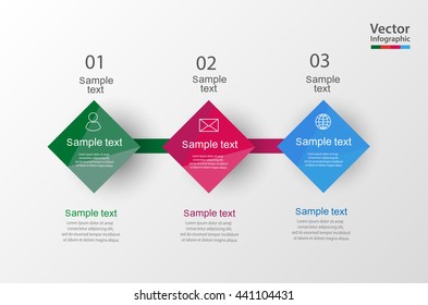 Three Steps Infographics  With Colorful Squares . Vector Chart, Diagram, Graph With  Steps, Options, Parts, Processes With Square Elements. Vector Business. Eps 10