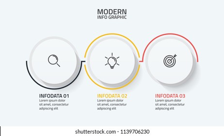 Three steps infographics. Modern circles elements with 3 steps, options or process. Vector illustration.