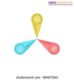 Three steps infographics. Radial chart, diagram with 3 steps, options, parts.