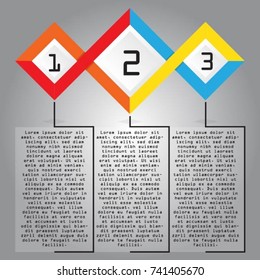 Three steps infographics and square and red color