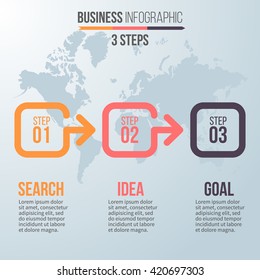 Three steps infographics. Vector chart, diagram, graph with 3 steps, options, parts, processes with square elements.