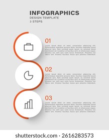 Three steps infographics vertical design template. Minimalistic vector design with icons and text