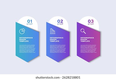 Diseño minimalista de infografía en tres pasos. Plantilla de Negocios y Marketing para Presentaciones o Informes