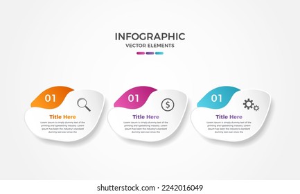 Three steps modern business infographic presentation template design, 3 Steps Creative infographic elements 