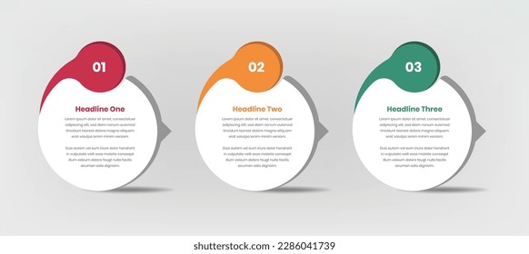 Three steps modern infographic data presentation in abstract oval shape