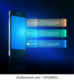 Three steps on dark background. EPS10 vector.