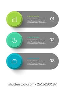 Three steps or options vertical vector infographics design template with icons.