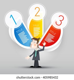 Three Steps Paper Vector Infographic with Business Man - Vector Layout for Web Presentation or Leaflet