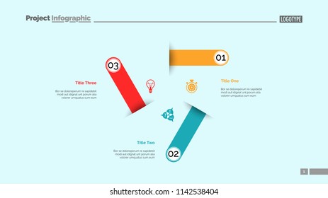 Three steps process chart slide template. Business data. Option, diagram, design. Creative concept for infographic, presentation. Can be used for topics like management, strategy, workflow.