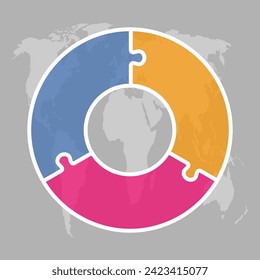 infografía de diagrama de rompecabezas de tres pasos. Negocio, idea, concepto de flujo. Silueta de plantilla para 3 opciones, partes, procesos. Gráfico informativo de la cronología de Jigsaw. Se puede utilizar para procesos, presentaciones