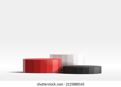 Three steps of red, white, black,  product stand on white background. Vector illustration