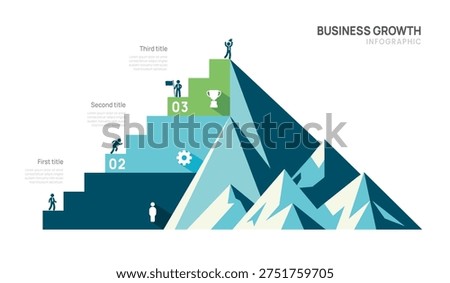 Three Steps Stairs Business mountain pyramid infographic ascending 3 Steps success strategy and financial growth process. presentation vector infographics.