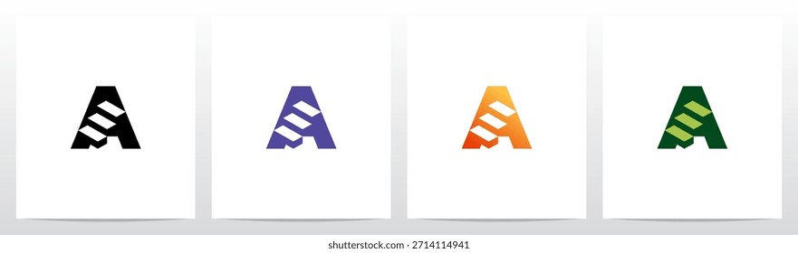 Tres pasos Escaleras Letra Logotipo inicial Diseño A