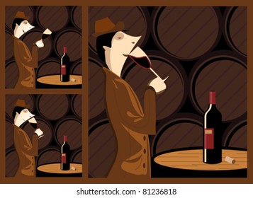 The three steps in tasting a wine barrel cellar with a wine cellar as a stage. The three steps are sight, smell and taste.