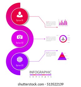 Three steps timeline infographics - can be used for chart, diagram, web design, presentation, advertising, history, report. Vector infographic illustration