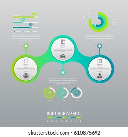 Three steps timeline infographics can be used for chart, diagram, web design, presentation, advertising, history, report. Vector infographic illustration