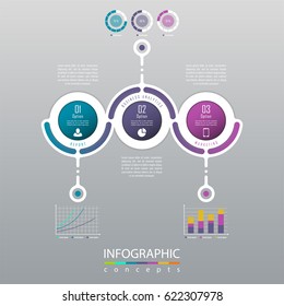 Three steps timeline infographics can be used for chart, diagram, web design, presentation, advertising, history, report. Vector infographic illustration