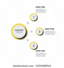 Plantilla de infografía vertical de tres pasos en colores amarillo y gris de moda. Visualización moderna de datos empresariales con cuadros de texto. Ilustración vectorial fácil de editar y personalizar. Eps 10