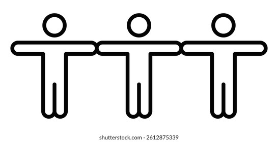 Three stick people holding hands. Editable stroke.