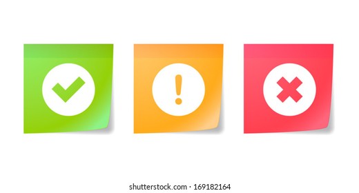 Three stickers with icons