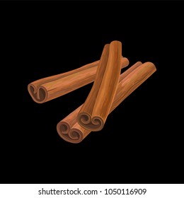 Three sticks of cinnamon, fragrant spice vector Illustration on a white background