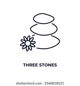 three stones outline icon. Linear vector from beauty concept. Thin line three stones icon isolated on white background