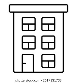 Three stores house thin line icon, real estate concept. Vector graphics. Cottage building with door sign on white background, linear style for mobile or design