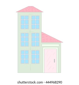 Three storey house icon in cartoon style on a white background