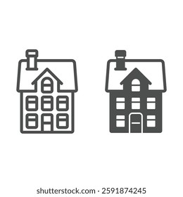Three storey house line and solid icon, real estate concept. Vector graphics. Cottage building sign on white background, outline style icon for mobile or web design