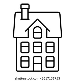 Three storey house thin line icon, real estate concept. Vector graphics. Cottage building sign on white background, linear style for mobile or design