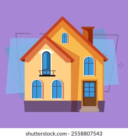 Three storey yellow house vector illustration. Home, rent, residential house. Suburban houses concept. Vector illustration can be used for topics like architecture, construction, mortgage