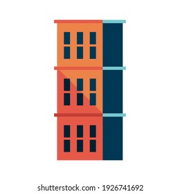 three story building blue and orange minimal city vector illustration design