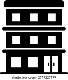 Three Story Building Icon with Simple Urban Architecture Design