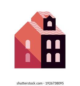 three story building red color minimal city icon vector illustration design