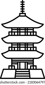 Three story pagoda isolated vector illustration.