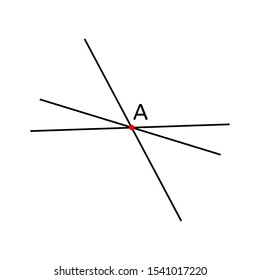 Three straight lines intersecting at one point isolated on a white background. Geometric rays coming from one point. Vector illustration