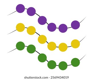 Three strands of colored beads Mardi Gras, carnival attribute for a festival or holiday poster vector illustration