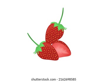 Drei Erdbeeren, zwei ganze Erdbeeren und eine ​ ​ Erdbeere.